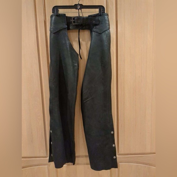 Fox Creek Leather Chaps Black Medium Biker - Made in USA - Picture 2 of 8